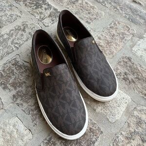 Michael Kors Brown Logo Slip-On Sneakers with White Sole